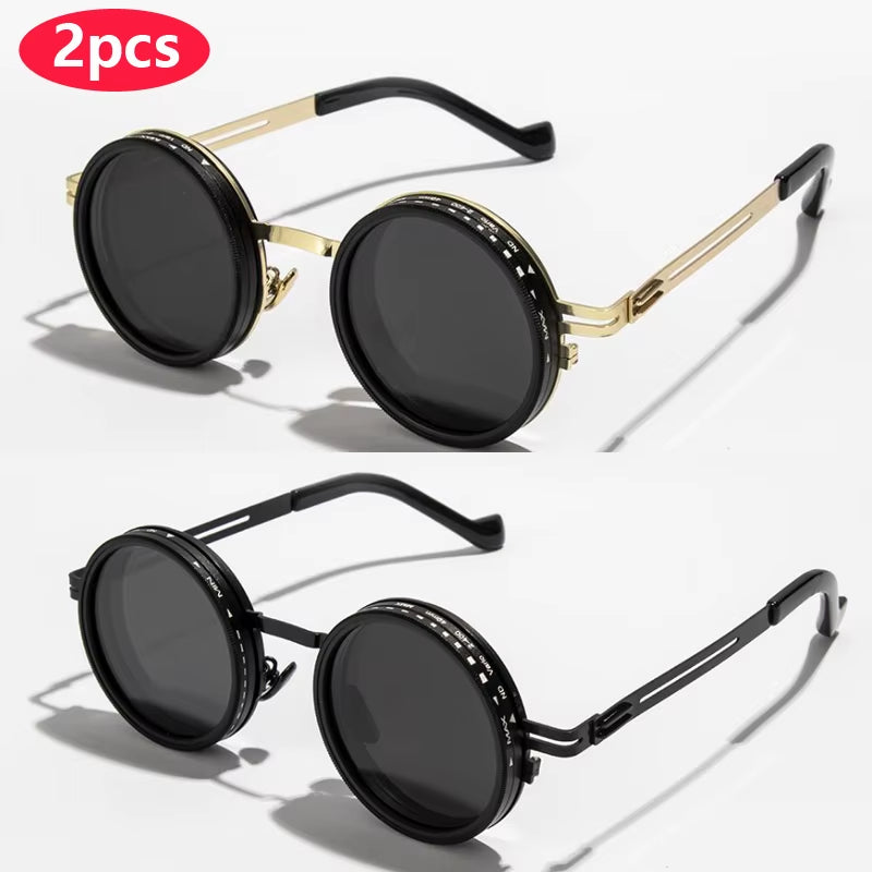 OptiShade 9 - Polarized round Sunglasses ND9 Adjustable Dimming Sun Glasses Men Women Retro Punk Men'S Fishing Eyeglasses Outdoor Shades UV400