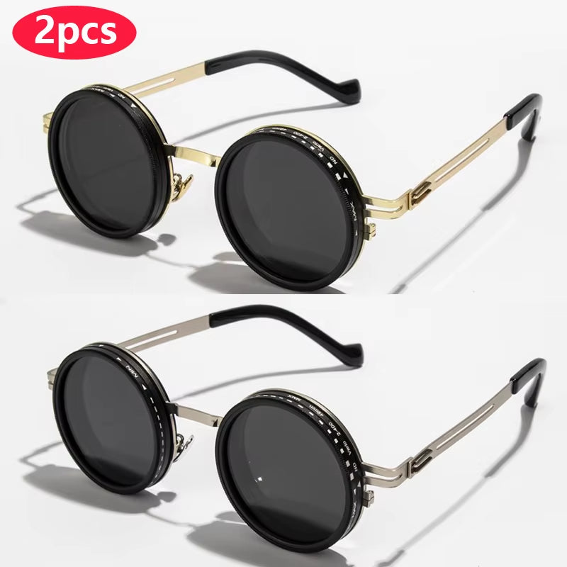 OptiShade 9 - Polarized round Sunglasses ND9 Adjustable Dimming Sun Glasses Men Women Retro Punk Men'S Fishing Eyeglasses Outdoor Shades UV400