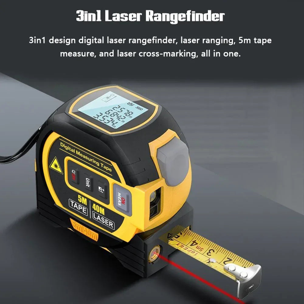 Backlight Distance Meter Building Measurement Device 3 in 1 Laser Rangefinder 5M Tape Measure Ruler LCD Display