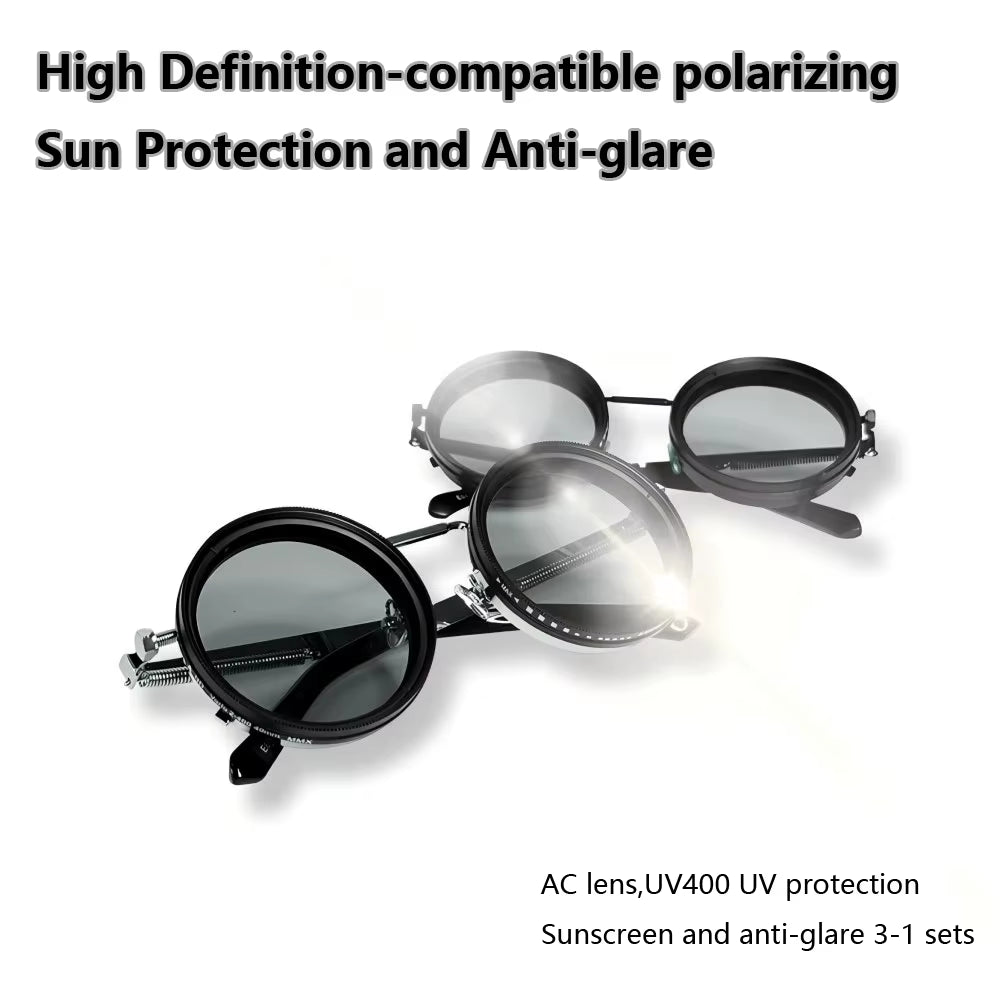 OptiShade 9 - Polarized round Sunglasses ND9 Adjustable Dimming Sun Glasses Men Women Retro Punk Men'S Fishing Eyeglasses Outdoor Shades UV400