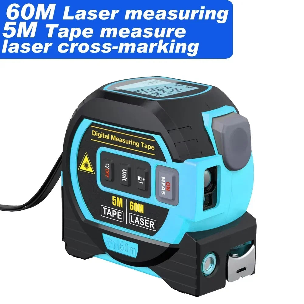 Backlight Distance Meter Building Measurement Device 3 in 1 Laser Rangefinder 5M Tape Measure Ruler LCD Display