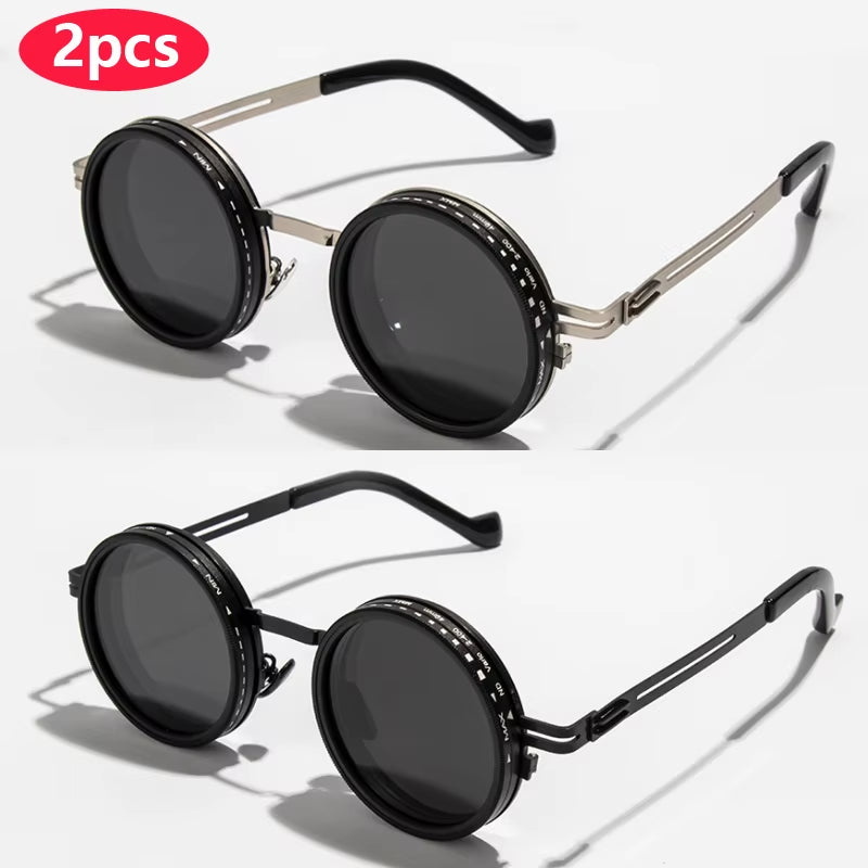 OptiShade 9 - Polarized round Sunglasses ND9 Adjustable Dimming Sun Glasses Men Women Retro Punk Men'S Fishing Eyeglasses Outdoor Shades UV400