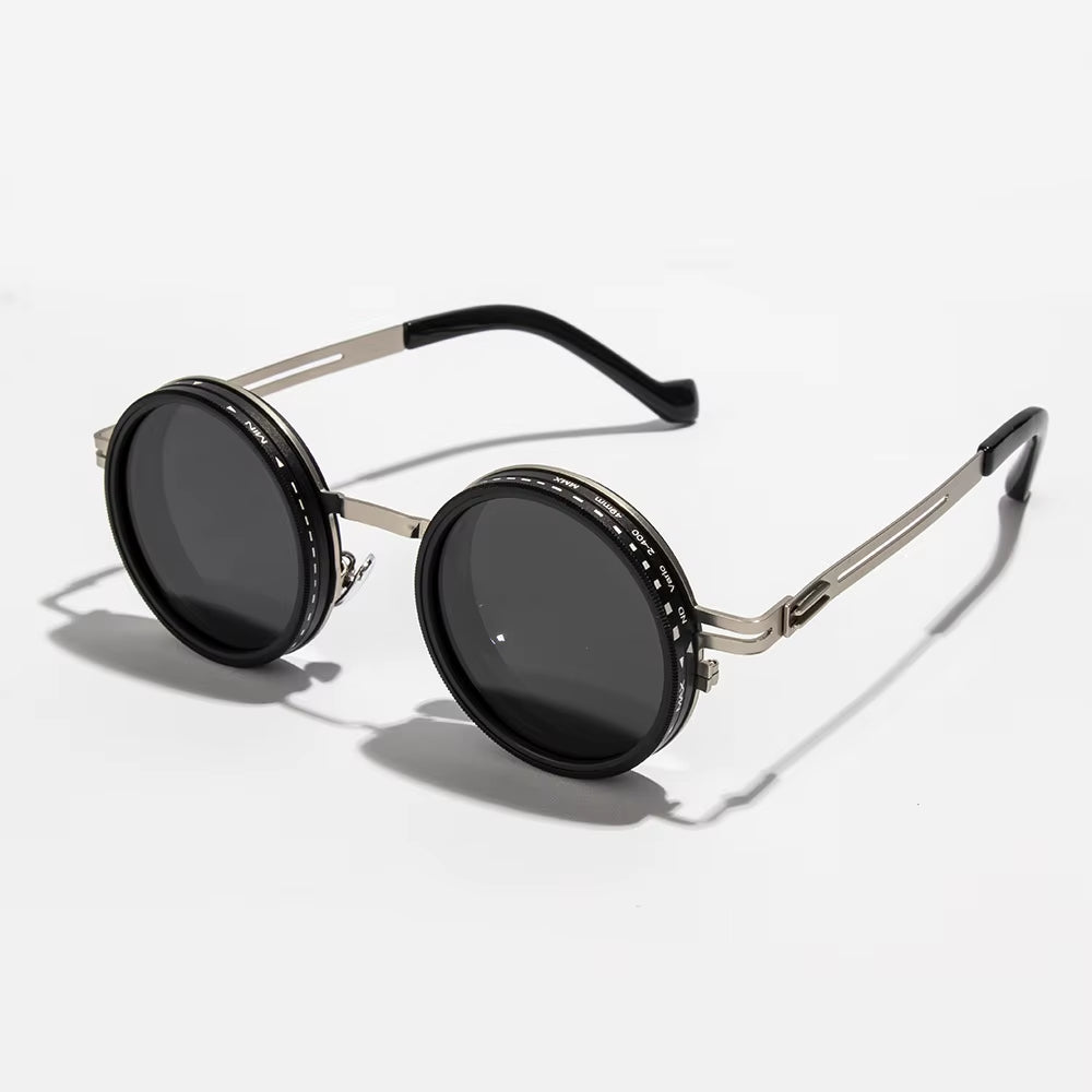 OptiShade 9 - Polarized round Sunglasses ND9 Adjustable Dimming Sun Glasses Men Women Retro Punk Men'S Fishing Eyeglasses Outdoor Shades UV400