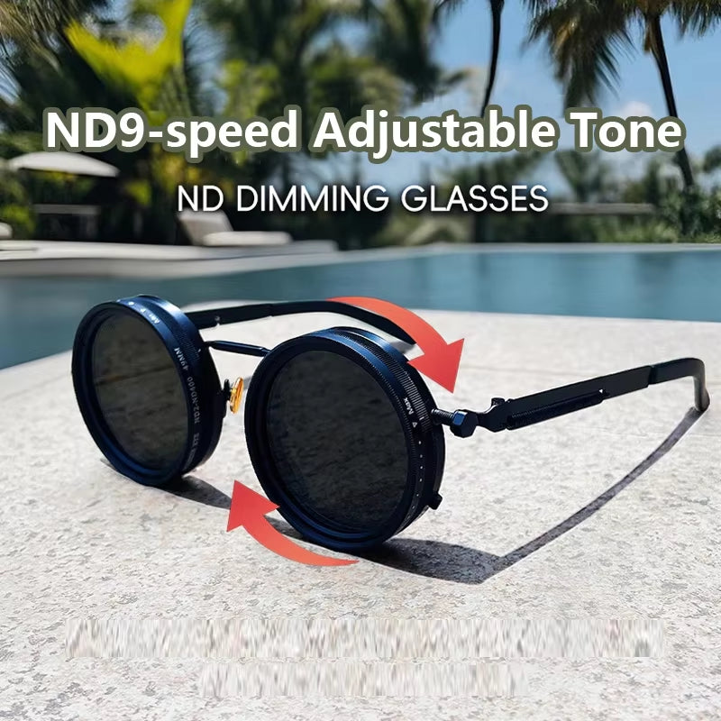 OptiShade 9 - Polarized round Sunglasses ND9 Adjustable Dimming Sun Glasses Men Women Retro Punk Men'S Fishing Eyeglasses Outdoor Shades UV400