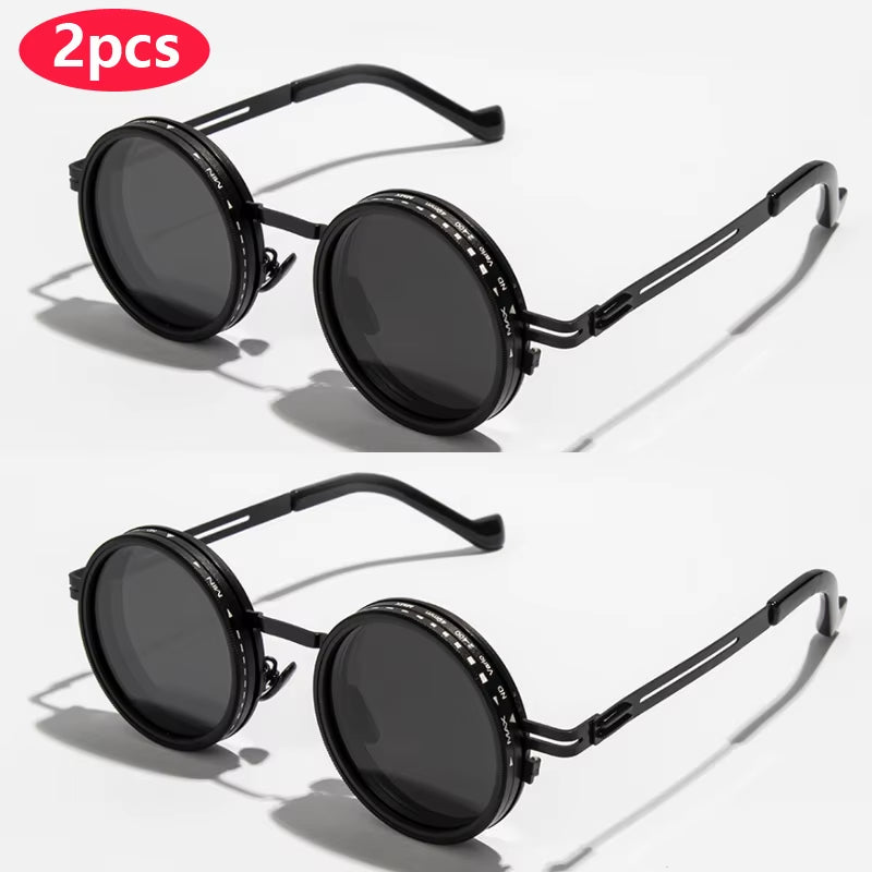 OptiShade 9 - Polarized round Sunglasses ND9 Adjustable Dimming Sun Glasses Men Women Retro Punk Men'S Fishing Eyeglasses Outdoor Shades UV400