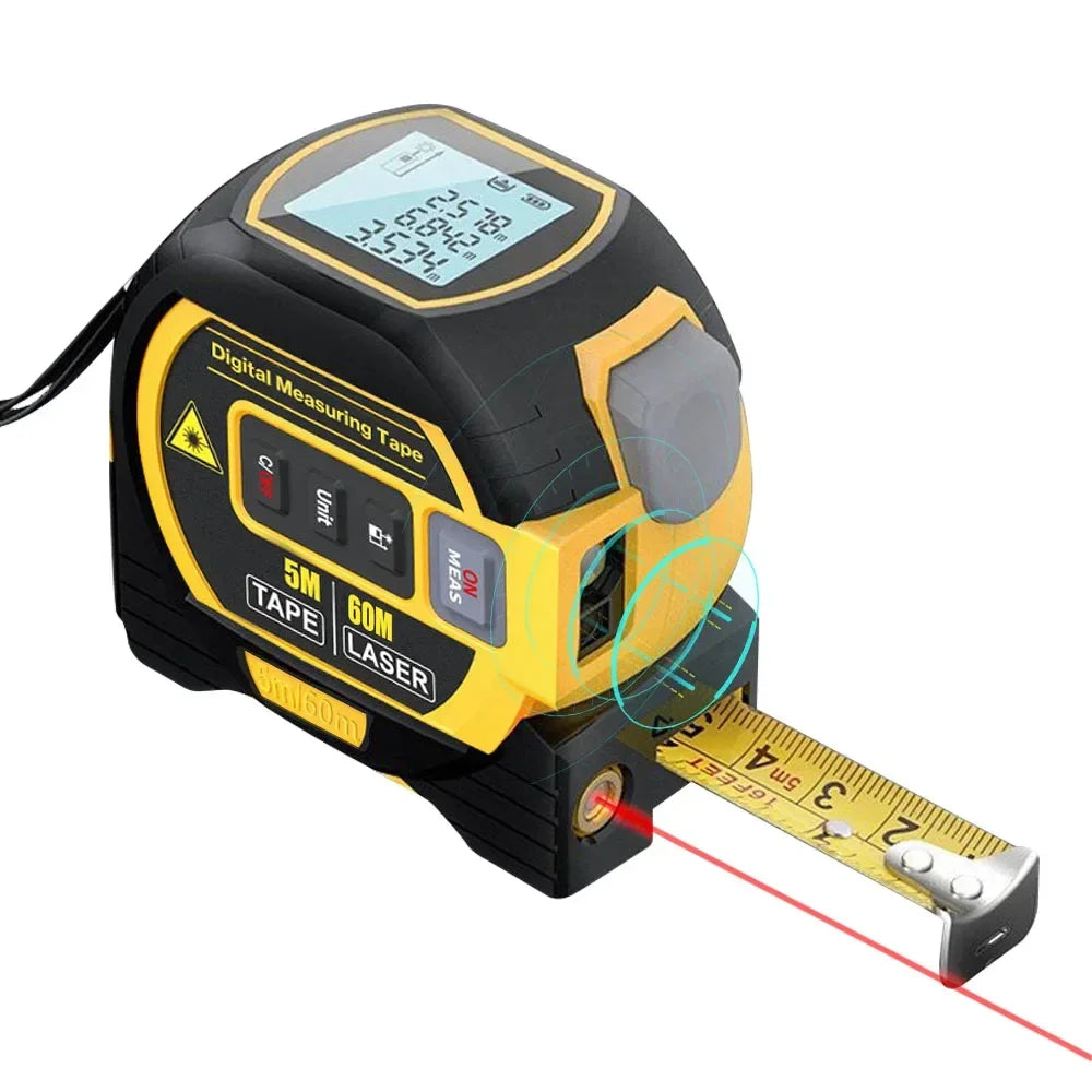 Backlight Distance Meter Building Measurement Device 3 in 1 Laser Rangefinder 5M Tape Measure Ruler LCD Display
