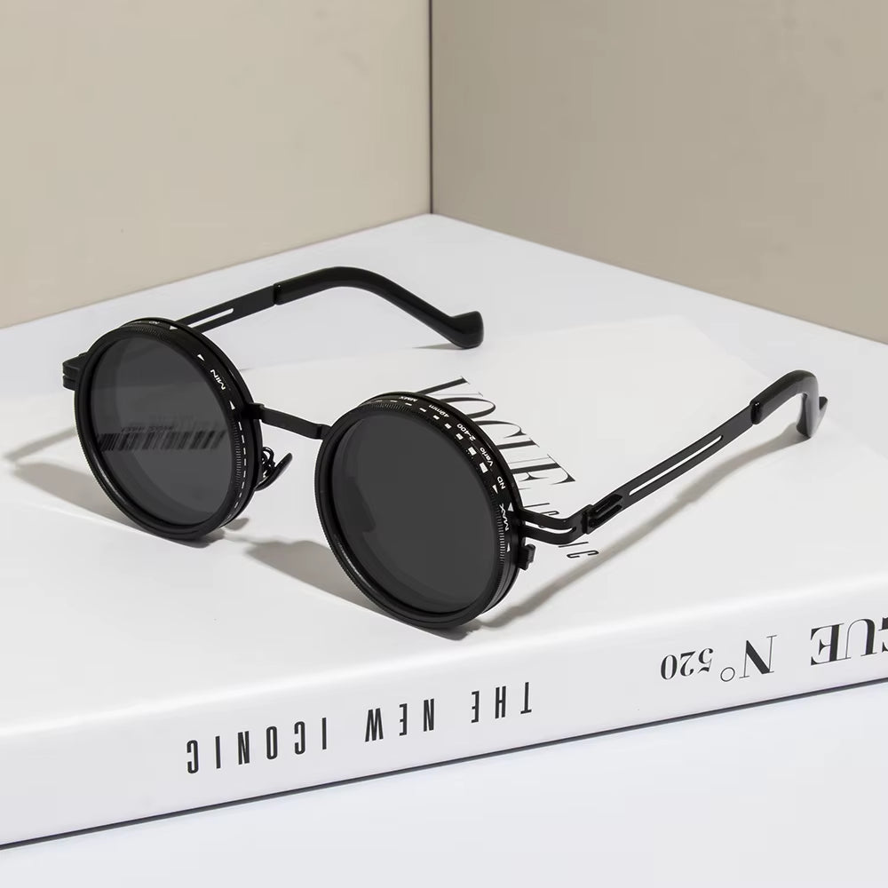 OptiShade 9 - Polarized round Sunglasses ND9 Adjustable Dimming Sun Glasses Men Women Retro Punk Men'S Fishing Eyeglasses Outdoor Shades UV400