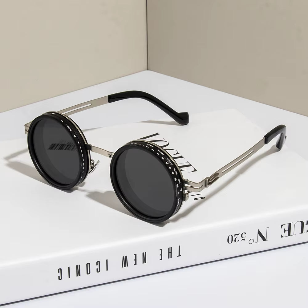 OptiShade 9 - Polarized round Sunglasses ND9 Adjustable Dimming Sun Glasses Men Women Retro Punk Men'S Fishing Eyeglasses Outdoor Shades UV400